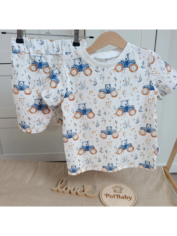 Bawełniany Komplet na lato traktor blue