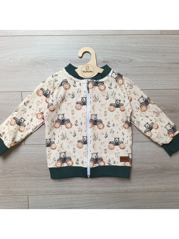 Bluza bawełniana handmade Traktor na wsi z zielenią Bluza bawełniana handmade Traktor na wsi z zielenią