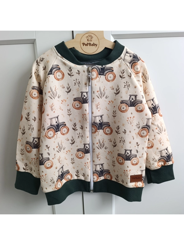 Bluza bawełniana handmade Traktor na wsi z zielenią Bluza bawełniana handmade Traktor na wsi z zielenią