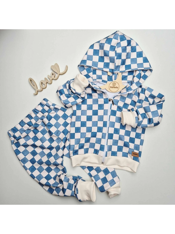 Szachownica blue - Bluza z kapturem i zamkiem