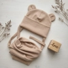 Bawełniana czapka beanie i komin prążkowany dla dziecka - ze sznurkami