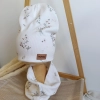 Komplet czapka i komin prążek Roses wild krem