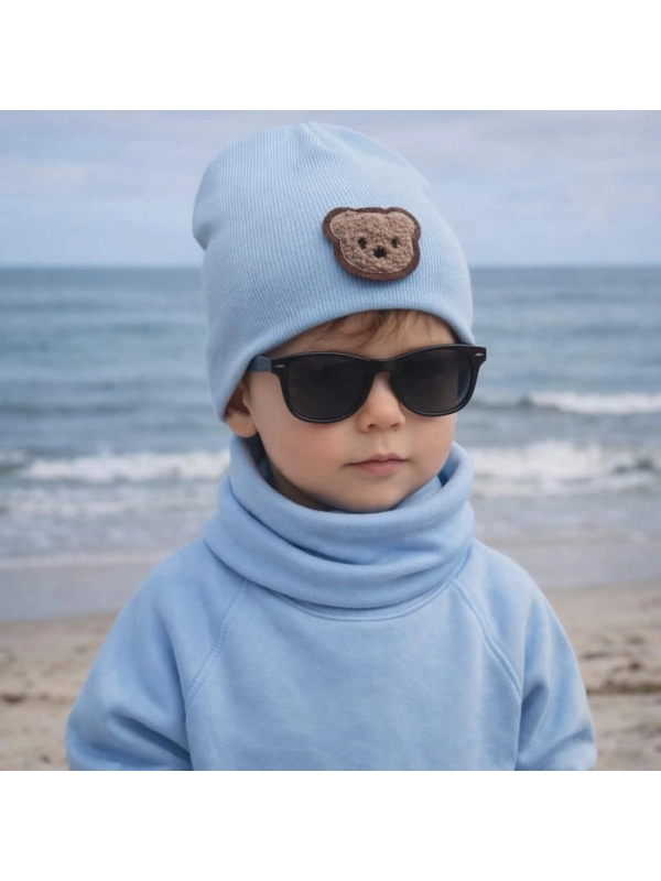 Komplet czapka i komin misiem - błękit