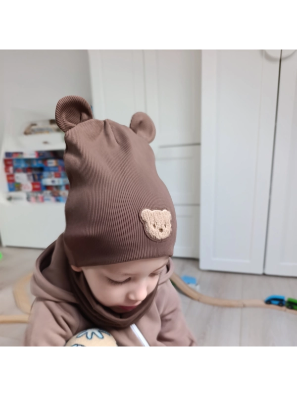 Komplet czapka i komin Macchiato z misiem