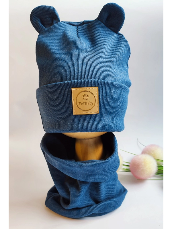 Komplet czapka typu beanie + komin - jeans