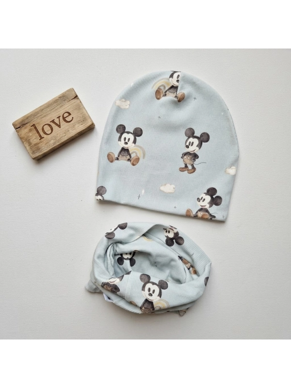 Bawełniana czapka i komin dla dziecka - prążek - mickey Bawełniana czapka i komin dla dziecka - prążek - mickey