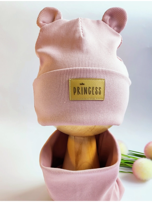 Komplet czapka typu beanie + komin brudny róż