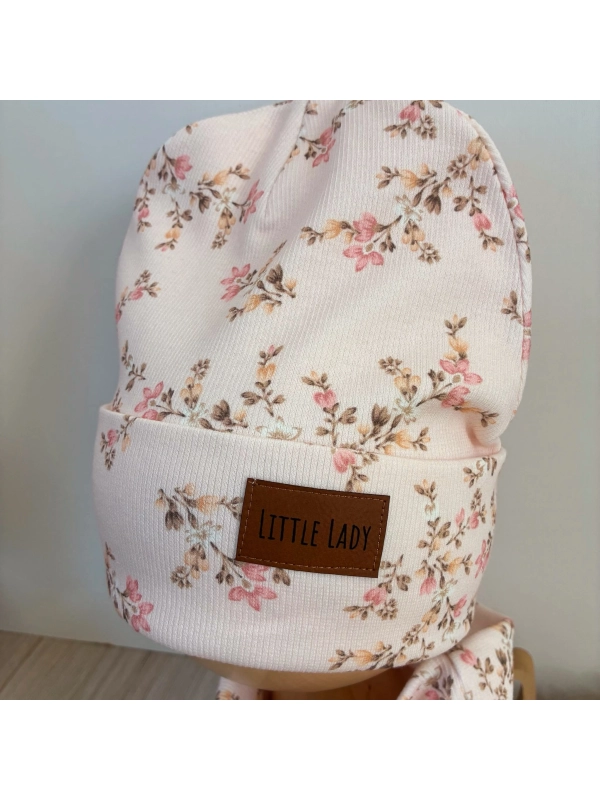 Bawełniana czapka beanie i komin prążkowany dla dziecka - małe kwiaty Bawełniana czapka beanie i komin prążkowany dla dziecka - małe kwiaty