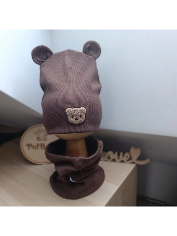 Komplet czapka i komin Macchiato z misiem