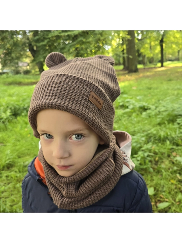 Zestaw zimowy z uszami misia - Cappucino