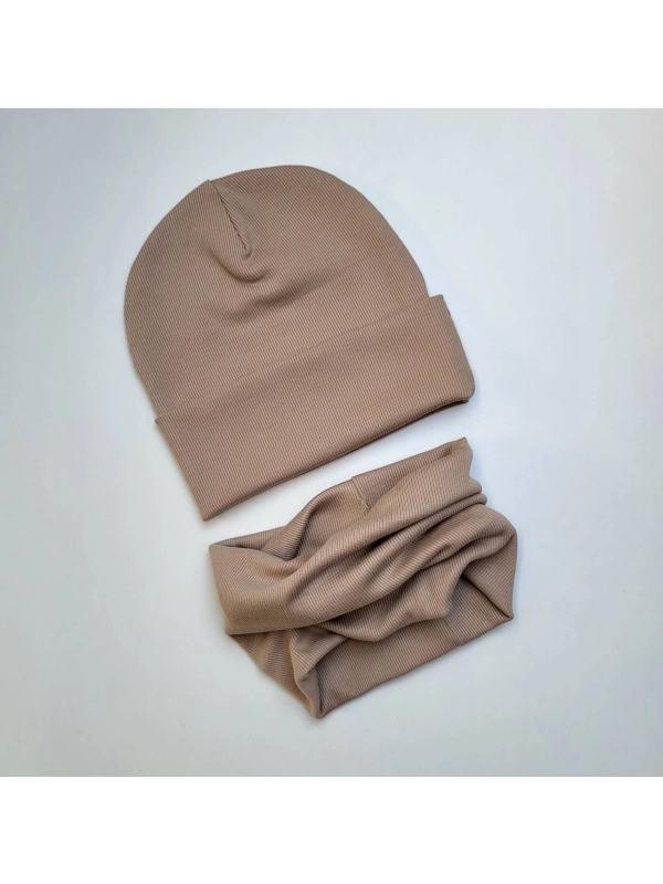 Komplet czapka typu beanie i komin latte