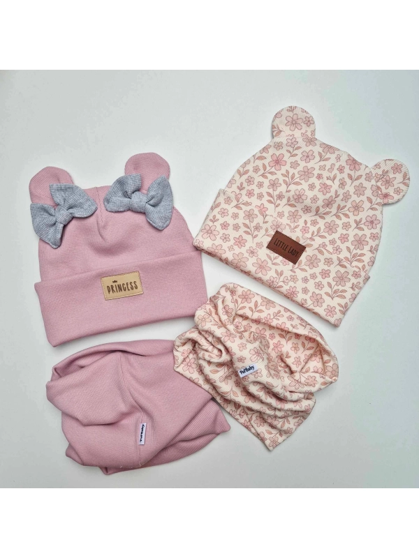 Bawełniana czapka beanie i komin prążkowany dla dziecka - Balerina soft pink Bawełniana czapka beanie i komin prążkowany dla dziecka - Balerina soft pink