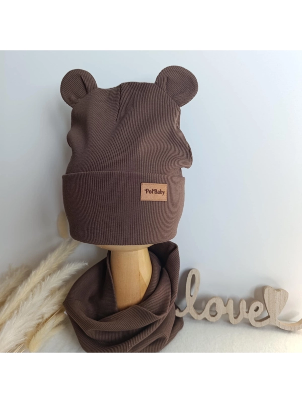 Komplet czapka typu beanie i komin czekolada