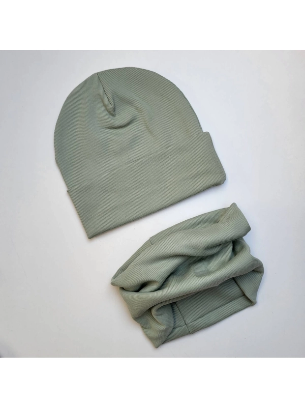 Komplet czapka typu beanie i komin szałwia