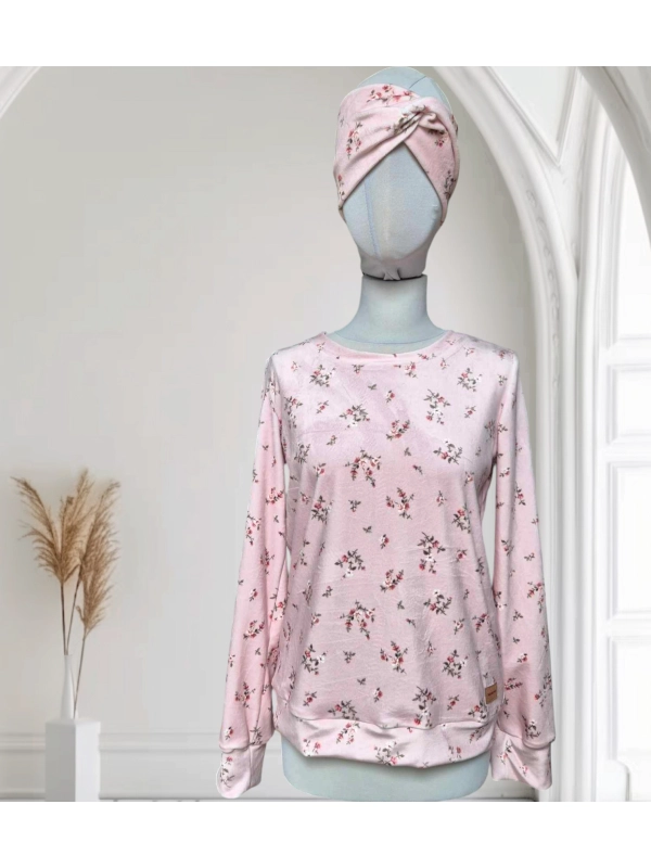 Bluza damska welur soft - Drobne różyczki róż