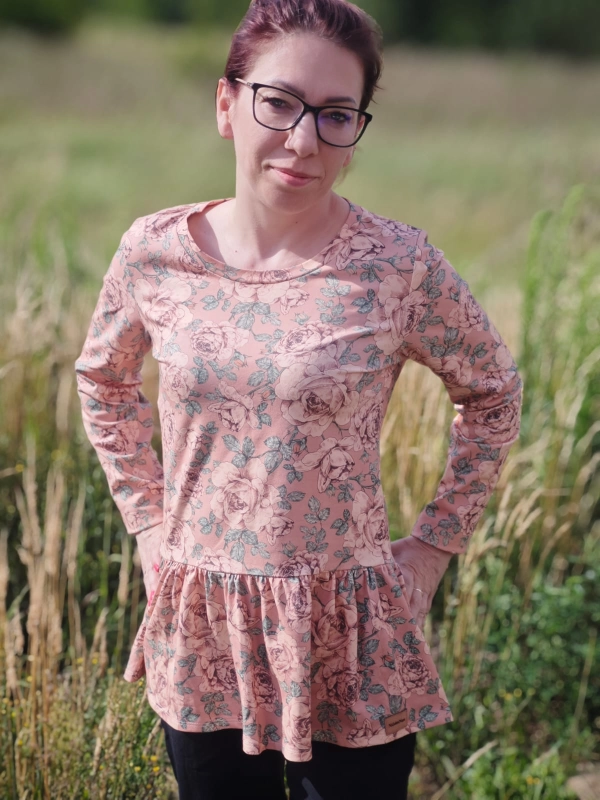 Bluzka damska baskinka - róże vintage