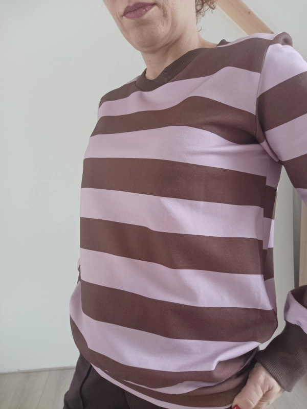 Bluza damska paski róż brąz