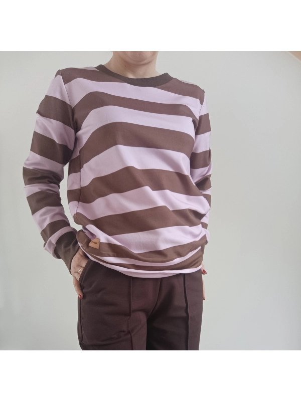 Bluza damska paski róż brąz