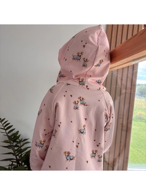 Różowy komplet dziewczęcy w Jamniki Bawełniana bluza i legginsy Różowy komplet dziewczęcy w Jamniki Bawełniana bluza i legginsy