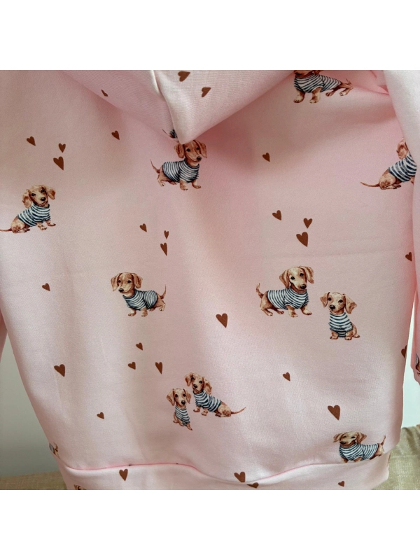 Różowy komplet dziewczęcy w Jamniki Bawełniana bluza i legginsy Różowy komplet dziewczęcy w Jamniki Bawełniana bluza i legginsy
