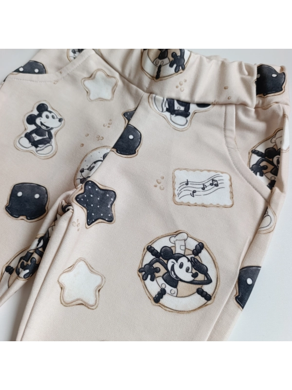 Spodnie dzwony - havana , Mickey na beżu Spodnie dzwony - havana , Mickey na beżu