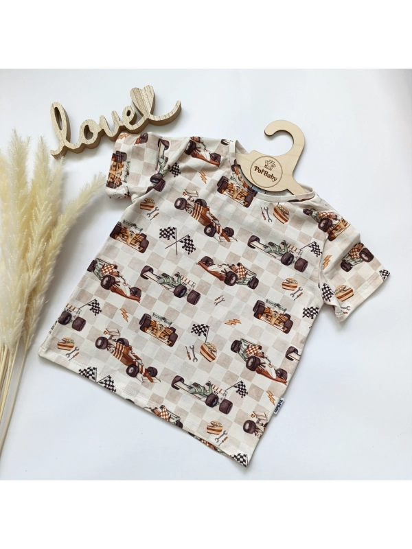 Bluzka t shirt wyścigówki szachownica